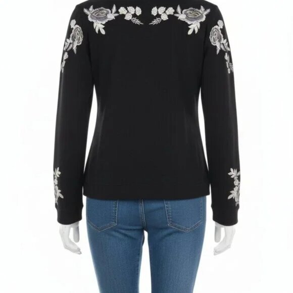 NWOT Chico's Zenergy Black & Silver Floral Embroidered Bomber Jacket 16 - Picture 4 of 11